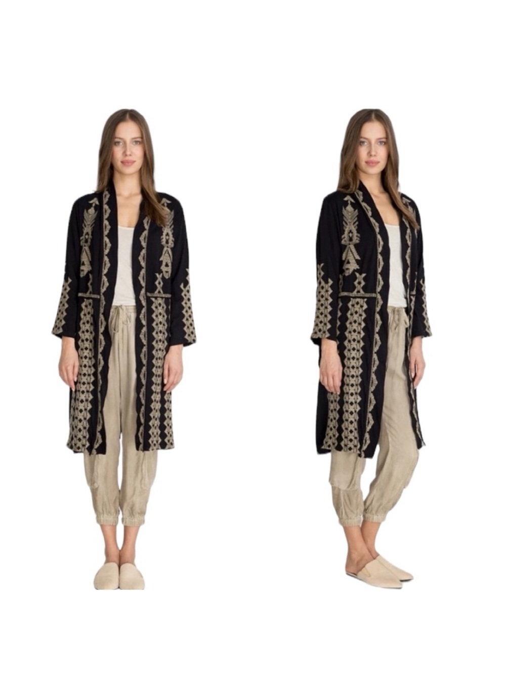 Johnny Was Embroidered Tracy Duster Long Cardigan Large boho